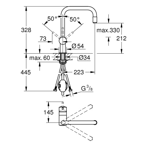 Grohe - Spültisch EHM MINTA 32067 1/2 U-Auslauf ausz. Mousseur chrom