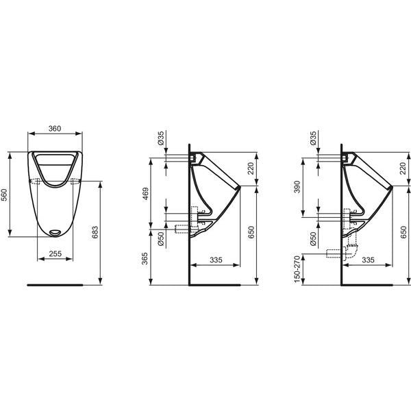 Ideal Standard - Absaugeurinal EUROVIT K5538 Zulauf von hinten weiß