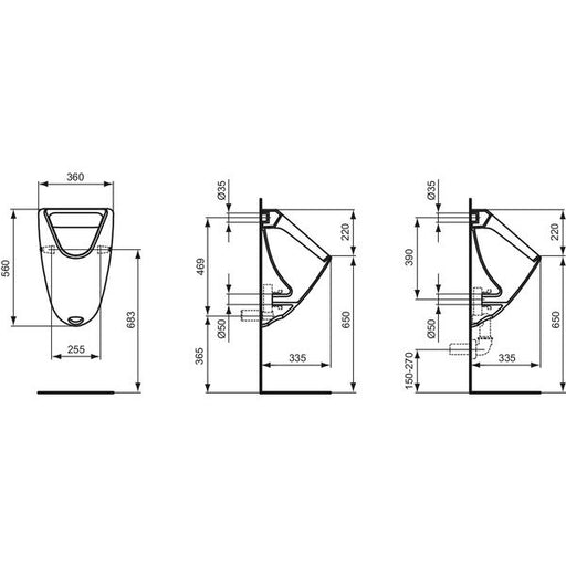 Ideal Standard - Absaugeurinal EUROVIT K5538 Zulauf von hinten weiß
