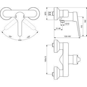 Ideal Standard - Brausearmatur AP CERAPLUS 2 Ausld. 31-46mm, Chrom