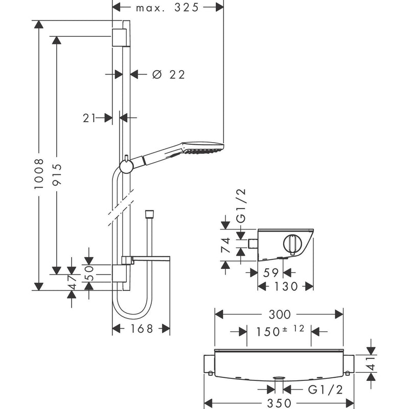 Hansgrohe - Brausegarnitur RAINDANCE Select E 120 m. Therm. 900mm 27039400 weiß chrom