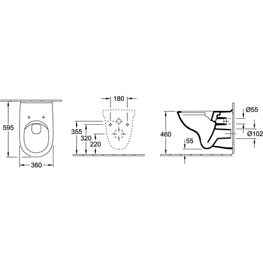 VILLEROY & BOCH - Combi-Pack ViCare 76UNIVERSAL 360x 595x400mm wandh. Abg. waagr. DF we Alpin
