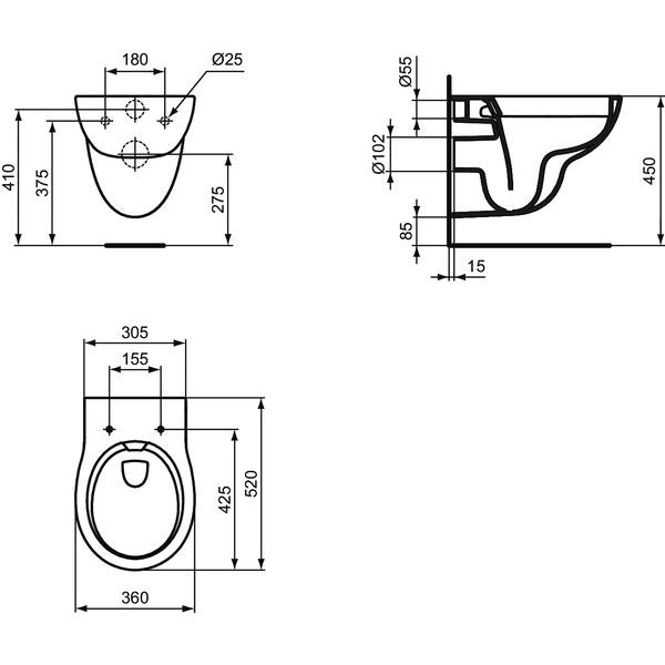 Ideal Standard - Wandtiefspül-WC CONTOUR 21 Plus, randlos, SmartGuard, 360x520x365mm, Weiß