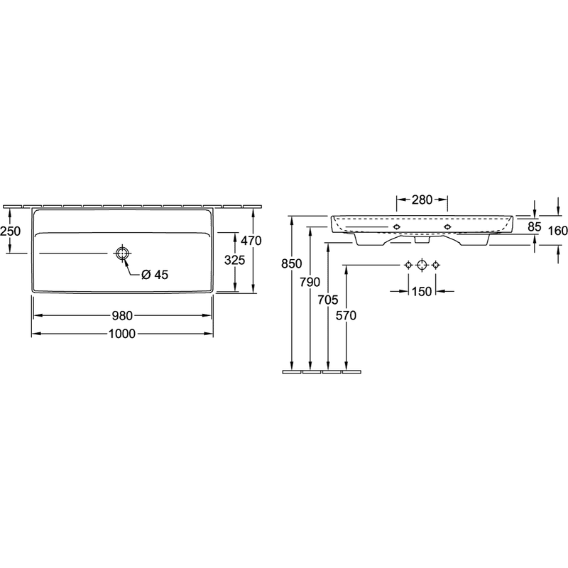 VILLEROY & BOCH - Schrankwaschtisch Collaro 1000x470mm Rechteck ohne Überlauf Weiß Alpin