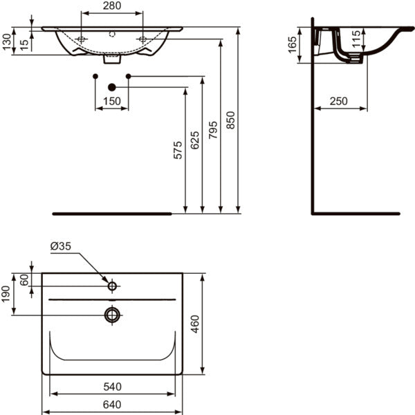Ideal Standard - Möbelwaschtisch CONNECT AIR, 1 Hl., m.Ül., 640x460x165mm, Weiß