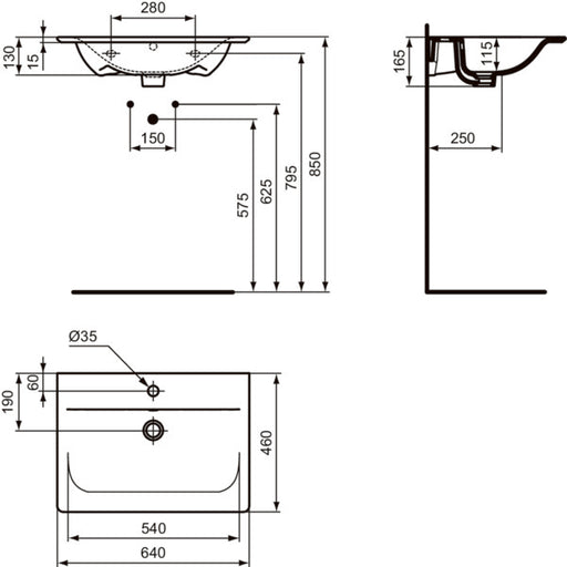 Ideal Standard - Möbelwaschtisch CONNECT AIR, 1 Hl., m.Ül., 640x460x165mm, Weiß