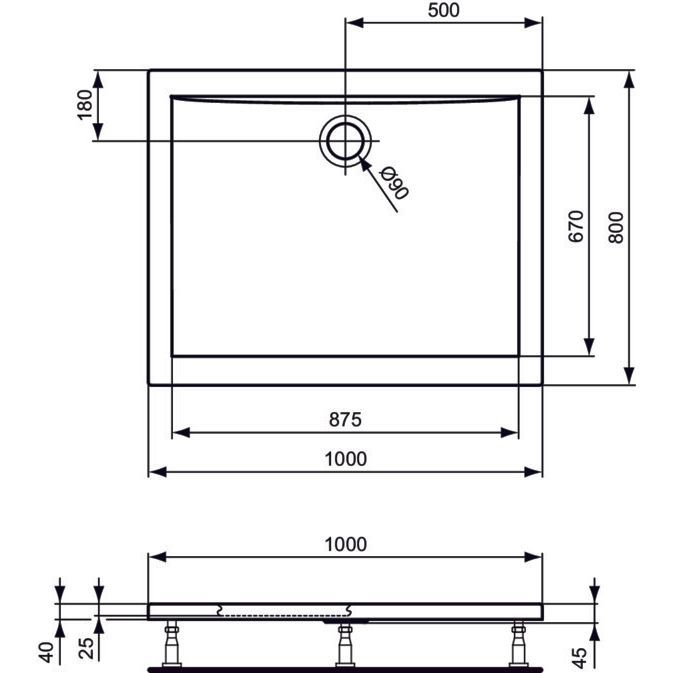 Ideal Standard - Rechteck-Brausewanne ULTRA FLAT, 1000x800x47mm, Weiß