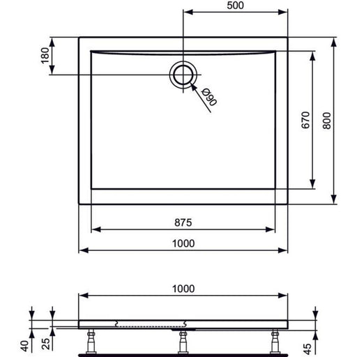 Ideal Standard - Rechteck-Brausewanne ULTRA FLAT, 1000x800x47mm, Weiß