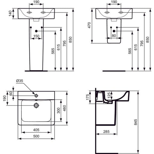 Ideal Standard - Waschtisch CONNECT 500mm E7138 weiß m. Iplus