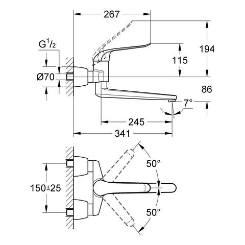 Grohe - WT EHM EUROECO SPECIAL 32775 Wandmontage Ausladung 341mm chrom