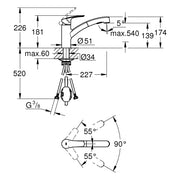 Grohe - EH-SPT-Batterie EUROSMART 30305_1 fl. Ausl. azb. Dual-Spülbr. supersteel