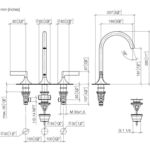 Dornbracht - WT-3-Lochbatt. m. Ablaufgarn. VAIA 20713819 chrom