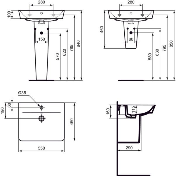 Ideal Standard - Waschtisch CONNECT AIR CUBE, 1 Hl., m.Ül., 550x460x160mm, Weiß
