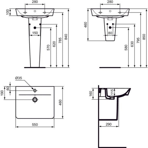 Ideal Standard - Waschtisch CONNECT AIR CUBE, 1 Hl., m.Ül., 550x460x160mm, Weiß