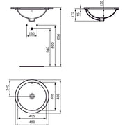 Ideal Standard - Unterbauwaschtisch CONNECT, rund, o.Hl., m.Ül., 480x480x175mm, Weiß