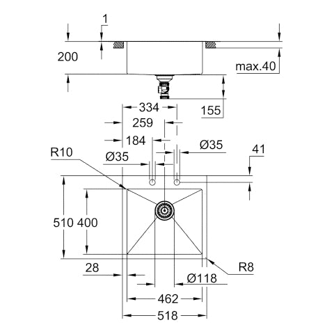 Grohe - Edelstahlspüle K800 31583_1 1 Becken 518x510mm