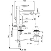 Ideal Standard - Bidetaramtur TESI, m.Ablgarn., Ausld. 95mm, Chrom