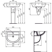 Ideal Standard - Waschtisch EUROVIT, 1 Hl., m.Ül., 600x470x175mm, Weiß
