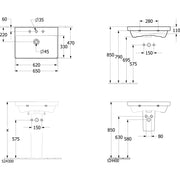 VILLEROY & BOCH - Waschtisch eckig 650x470mm 1HL m.ÜL unterbaufähig weiß