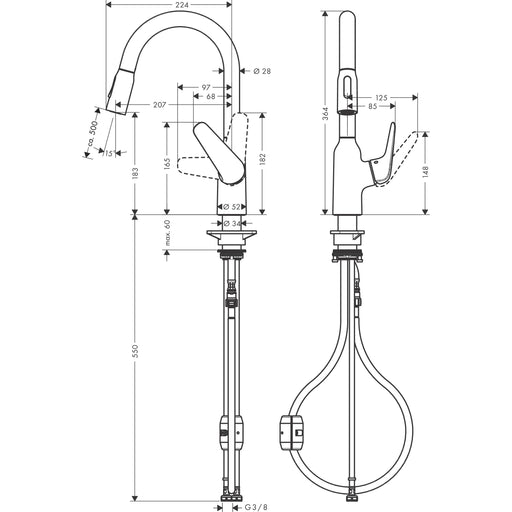 Hansgrohe - Spültischmischer 180 FOCUS M42 Ausziehbrause 2jet chrom