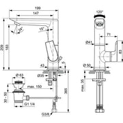 Ideal Standard - WT-Armatur TESI, 5 l/min.,m.Ablgarn., m.hohem schwenkb.Ausl.,Ausld.147mm,Chrom