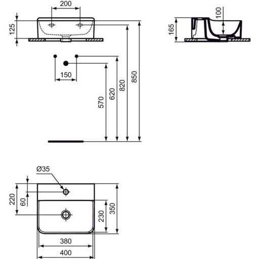 Ideal Standard - Handwaschbecken CONCA, 1 Hl., o.Ül., 400x350x145mm, geschliffen, Weiß