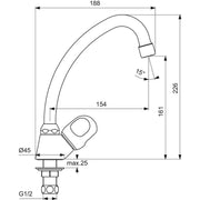 Ideal Standard - Standventil mit hohem Auslauf ALPHA B1841A 155mm m.schwenkb. Auslauf chrom