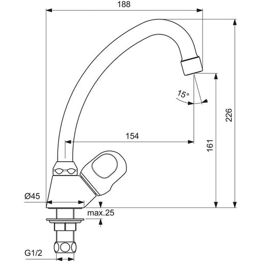 Ideal Standard - Standventil mit hohem Auslauf ALPHA B1841A 155mm m.schwenkb. Auslauf chrom