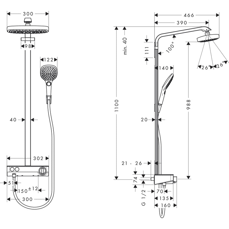 Hansgrohe - Showerpipe RAINDANCE Select E Air 2jet Kopfbrause 300mm 271264 weiß chrom