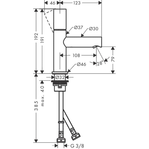 Hansgrohe - Waschtischmischer 80 AXOR Uno Zerogriff ohne Ablaufgarnitur chrom