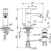 Ideal Standard - Bidetarmatur CONNECT AIR, Ausld.114mm, m.Ablgarn., Blizzard silver
