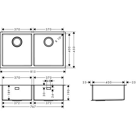 Hansgrohe - Unterbauspüle 370x370 S719-U765