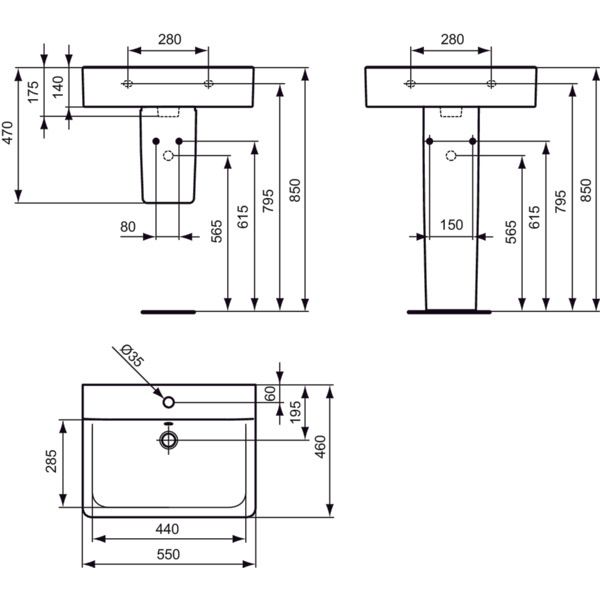 Ideal Standard - Waschtisch CONNECT 550mm E7139 weiß 1 HL