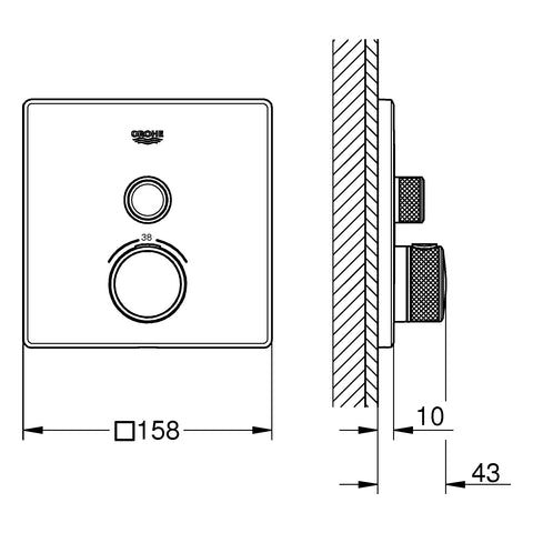 Grohe - Thermostat GROTHERM SmartControl 29123 eckig FMS ein ASV hard graphite