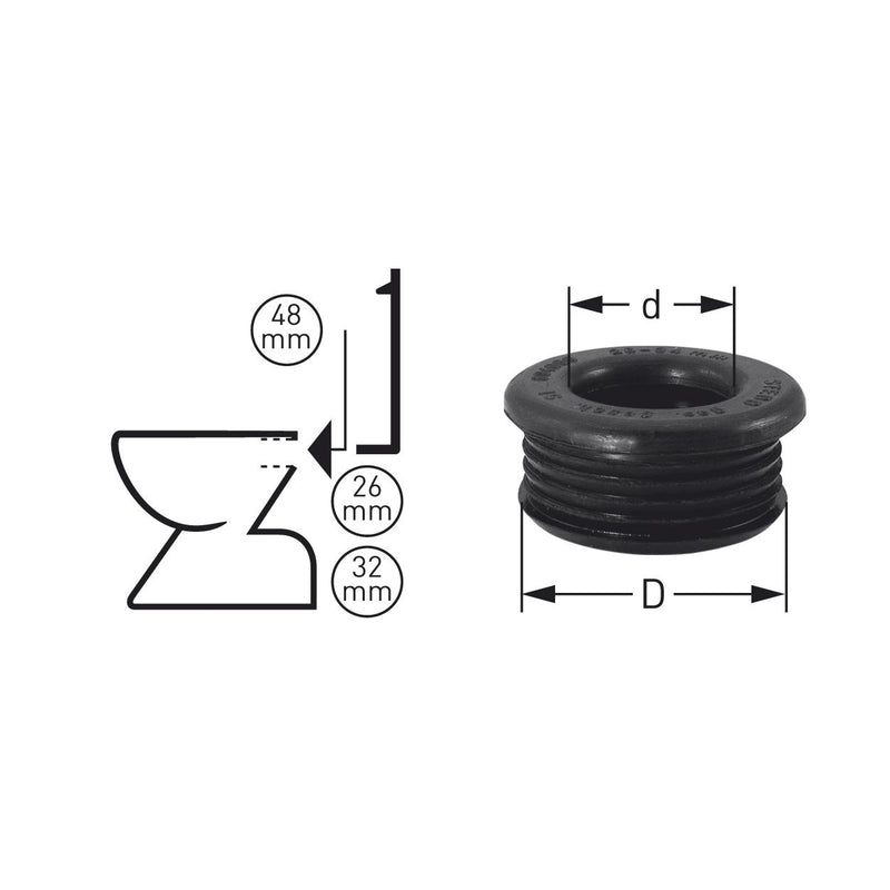 Adolf Schmidt - WC-Verbinder Außendurchm.: 48mm für Sp-Rohr: 26-32mm, schwarz, # 100069