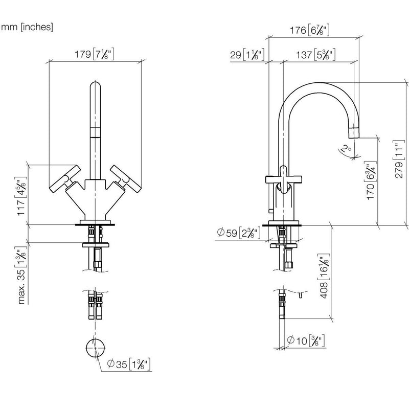 Dornbracht - Waschtisch 1-Locharmatur TARA 22512892 Kreuzgriff platin