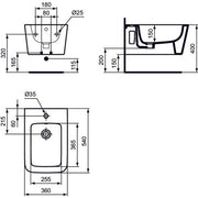 Ideal Standard - Wand-Bidet BLEND Square, 1 Hl., 360x540x250mm, Weiß
