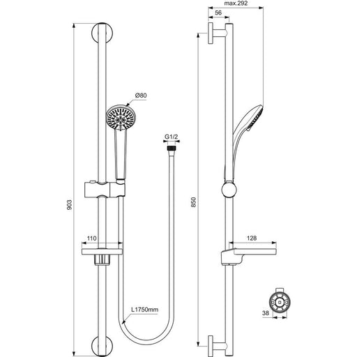Ideal Standard - Brausekombination 900mm IDEALRAIN B9504 3-Funktionshandbrause 80mm chrom