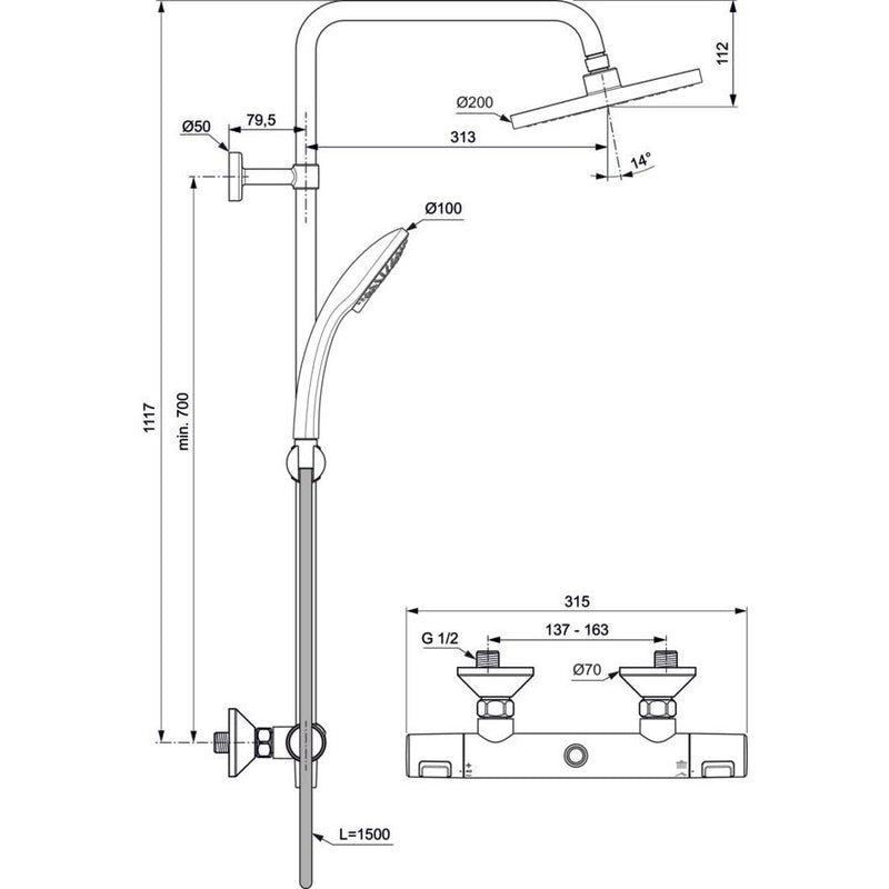 Ideal Standard - Duschsys. m.Brausetherm. CERATHERM25, Chrom