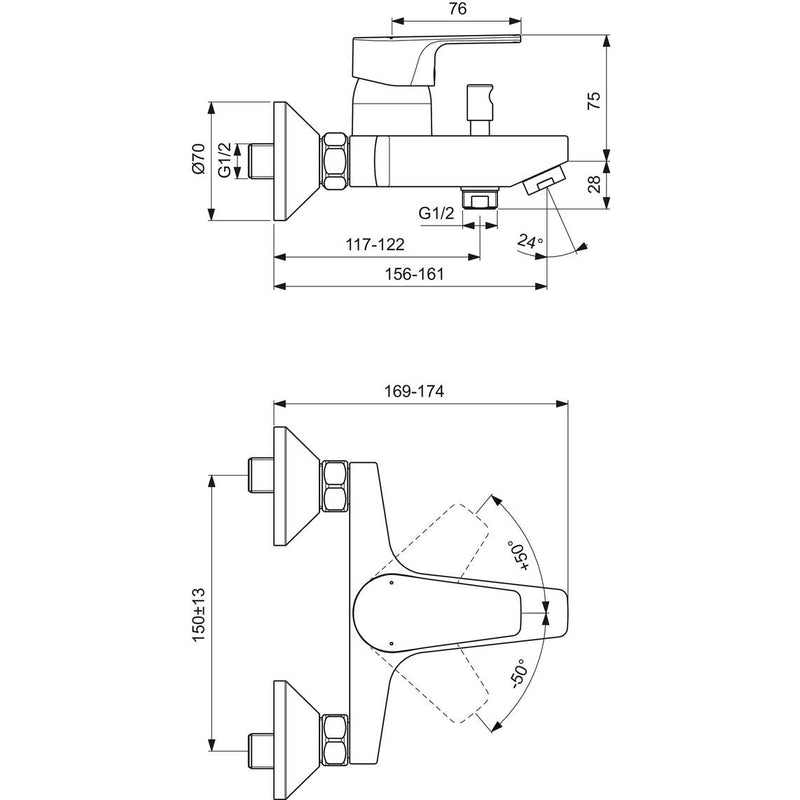 Ideal Standard - Badearmatur AP CERAFINE D, Ausld. 156-161mm, Chrom