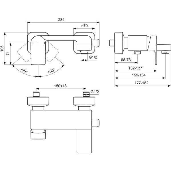Ideal Standard - Badearmatur AP EDGE, Ausld. 164mm, Chrom