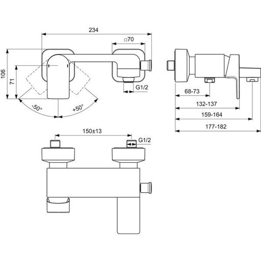Ideal Standard - Badearmatur AP EDGE, Ausld. 164mm, Chrom