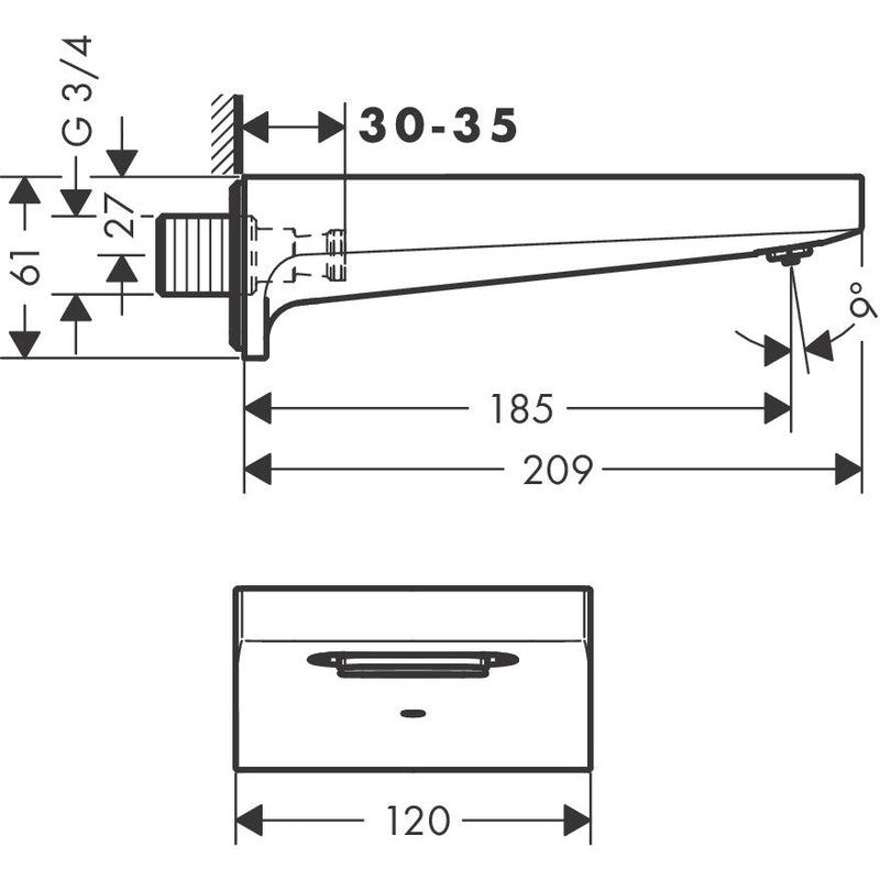 Hansgrohe - Wanneneinlauf METROPOL 185mm BBR