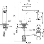 Ideal Standard - WT-Arm. CONNECT AIR, Grande Slim, m.Ablgarn., Ausld.125mm, Magnetic grey