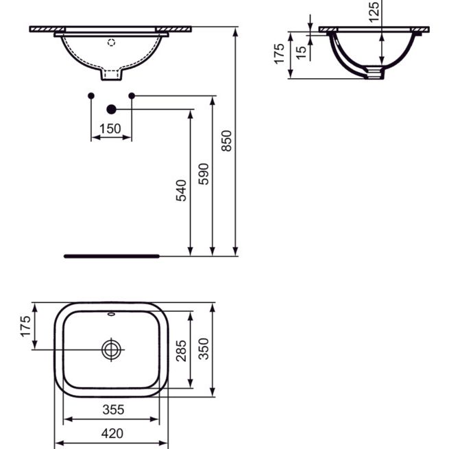 Ideal Standard - Unterbau-WT CONNECT, rechteckig, o. Hl., m.Ül., 420x350x175mm, Weiß