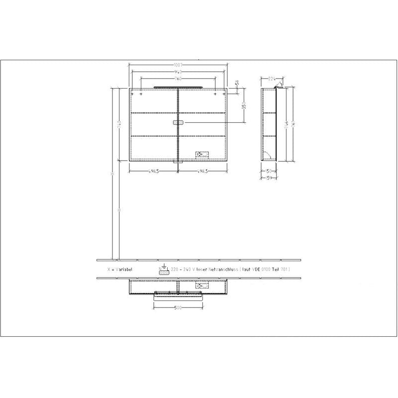 VILLEROY & BOCH - Spiegelschrank A18 LED-Aufsatz- Leuchte 1000x746/810mm EEK A-A