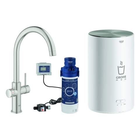 Grohe - Armatur und Boiler RED Duo 30083 M-Size C-Auslauf supersteel