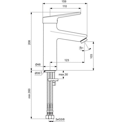 Ideal Standard - WT-Armatur CERAPLUS 2, Grande, ND ohne Ablaufgarn., Ausld. 123mm, Chrom