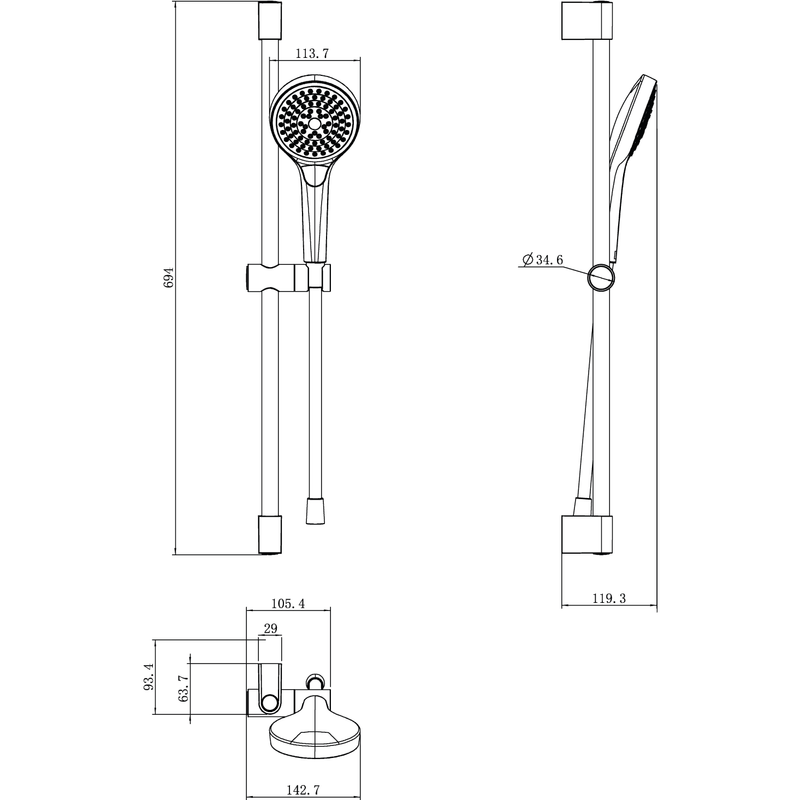 VILLEROY & BOCH - Duschgarnitur m drei Strahlarten Verve Showers 93x690x63mm Wmont.Chrom