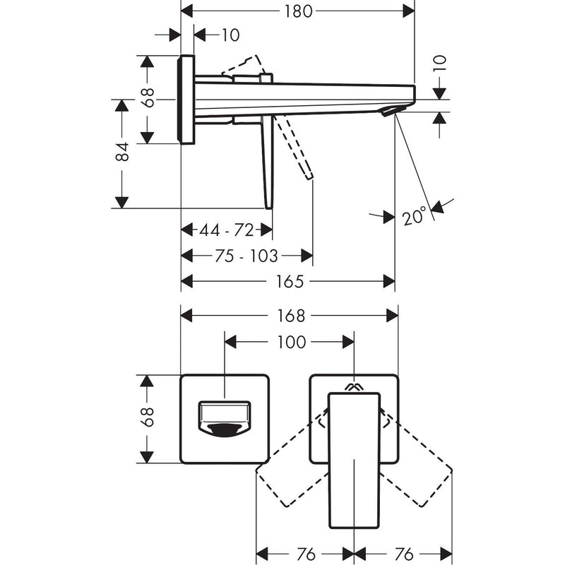 Hansgrohe - 2-Loch Waschtischarmatur Unterputz METROPOL F-Set chrom kurzer Auslauf